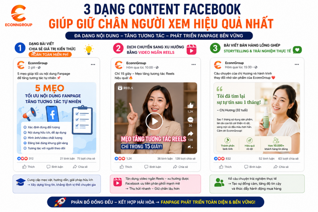 3 dạng content cho fb